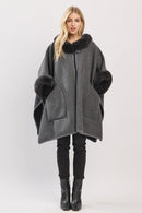 MS0454 Cape With Faux Fur Trim and Toggle Closure - MiMi Wholesale