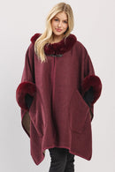 MS0454 Cape With Faux Fur Trim and Toggle Closure - MiMi Wholesale