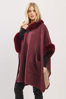 MS0454 Cape With Faux Fur Trim and Toggle Closure - MiMi Wholesale