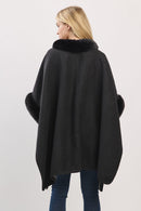 MS0454 Cape With Faux Fur Trim and Toggle Closure - MiMi Wholesale
