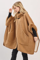 MS0454 Cape With Faux Fur Trim and Toggle Closure - MiMi Wholesale
