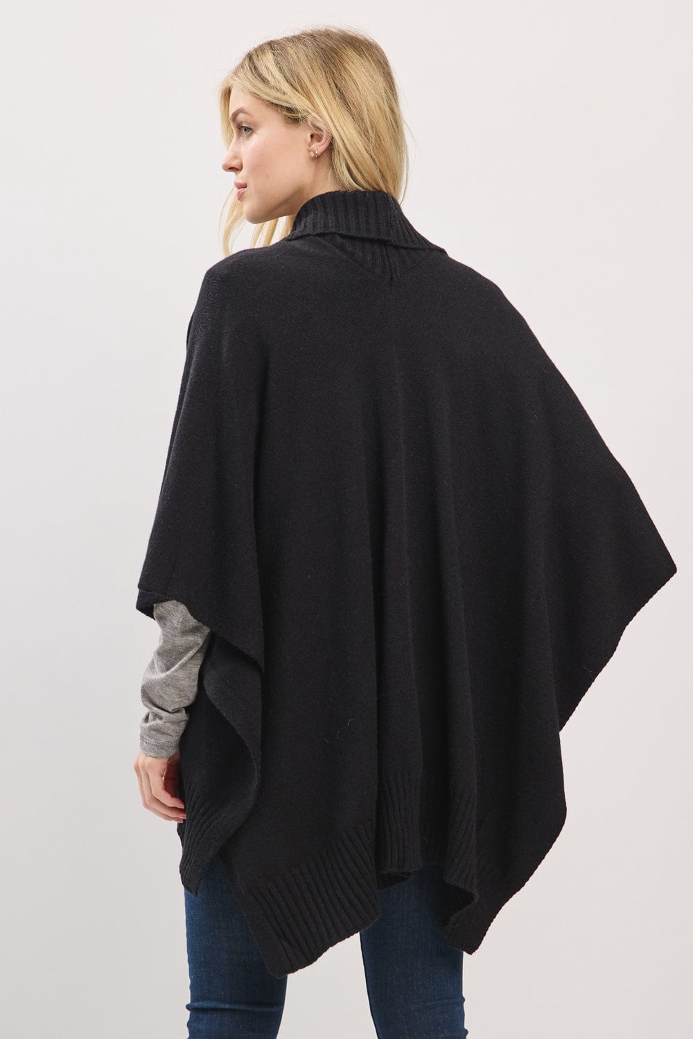 MS0455 Soft Knit Open Front Shawl With Ribbed Trim - MiMi Wholesale