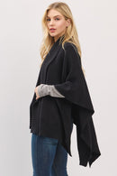 MS0455 Soft Knit Open Front Shawl With Ribbed Trim - MiMi Wholesale