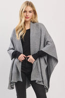 MS0455 Soft Knit Open Front Shawl With Ribbed Trim - MiMi Wholesale