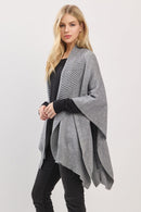 MS0455 Soft Knit Open Front Shawl With Ribbed Trim - MiMi Wholesale