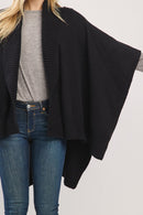 MS0455 Soft Knit Open Front Shawl With Ribbed Trim - MiMi Wholesale