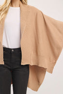 MS0455 Soft Knit Open Front Shawl With Ribbed Trim - MiMi Wholesale
