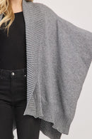 MS0455 Soft Knit Open Front Shawl With Ribbed Trim - MiMi Wholesale