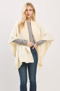 MS0455 Soft Knit Open Front Shawl With Ribbed Trim - MiMi Wholesale