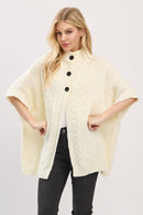 MS0463 Cable Knit Button Up Cape - MiMi Wholesale