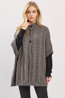 MS0463 Cable Knit Button Up Cape - MiMi Wholesale