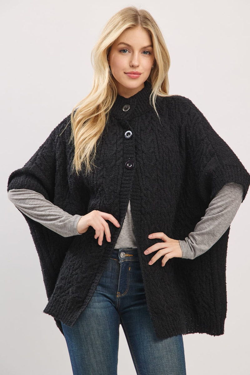 MS0463 Cable Knit Button Up Cape - MiMi Wholesale