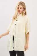 MS0463 Cable Knit Button Up Cape - MiMi Wholesale
