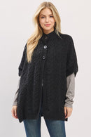 MS0463 Cable Knit Button Up Cape - MiMi Wholesale