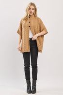 MS0463 Cable Knit Button Up Cape - MiMi Wholesale