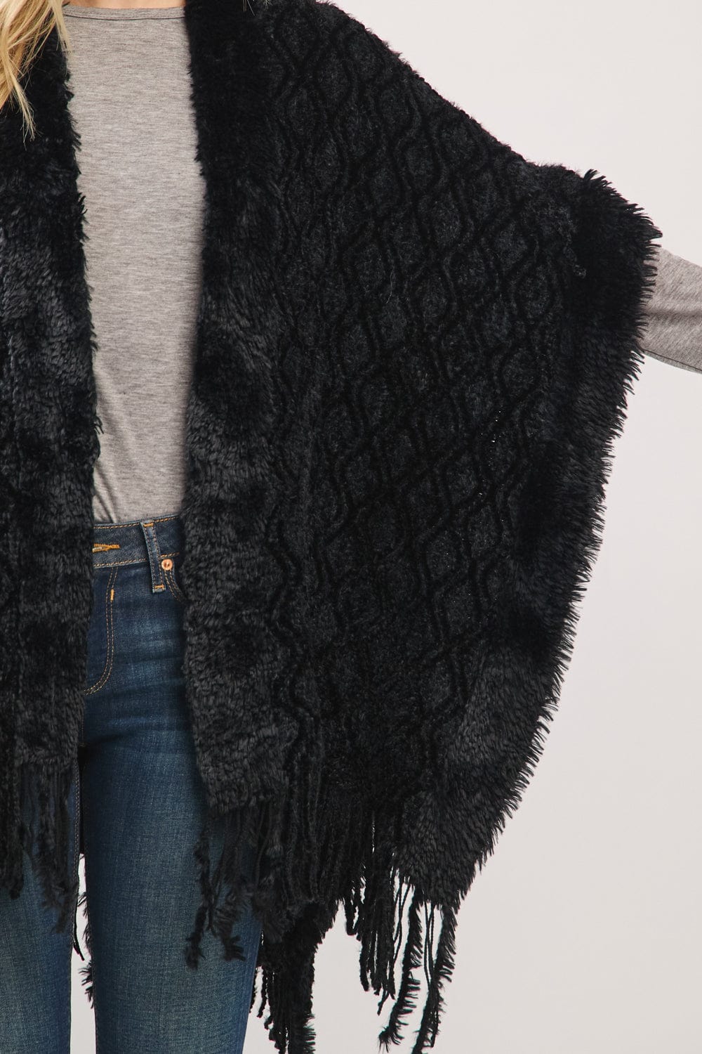 MS0465 Boucle Knit Soft Drape Fringe Shawl - MiMi Wholesale