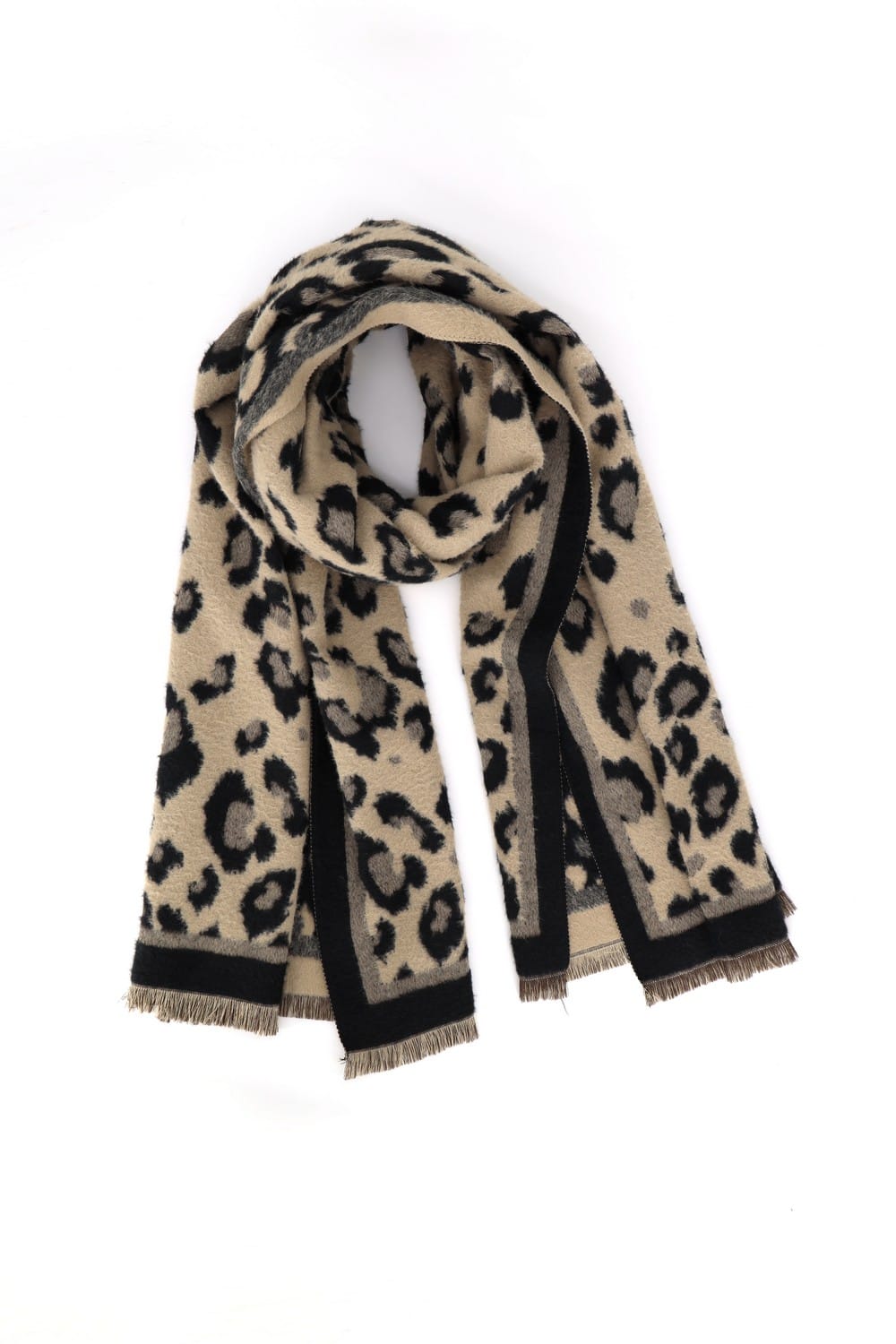MS0496 Leopard Reversible Fringe Scarf Wrap - MiMi Wholesale