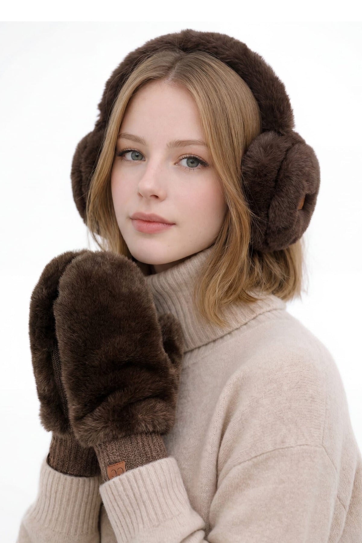MT-715 Sadie Faux Fur Sherpa Lined Mittens - MiMi Wholesale