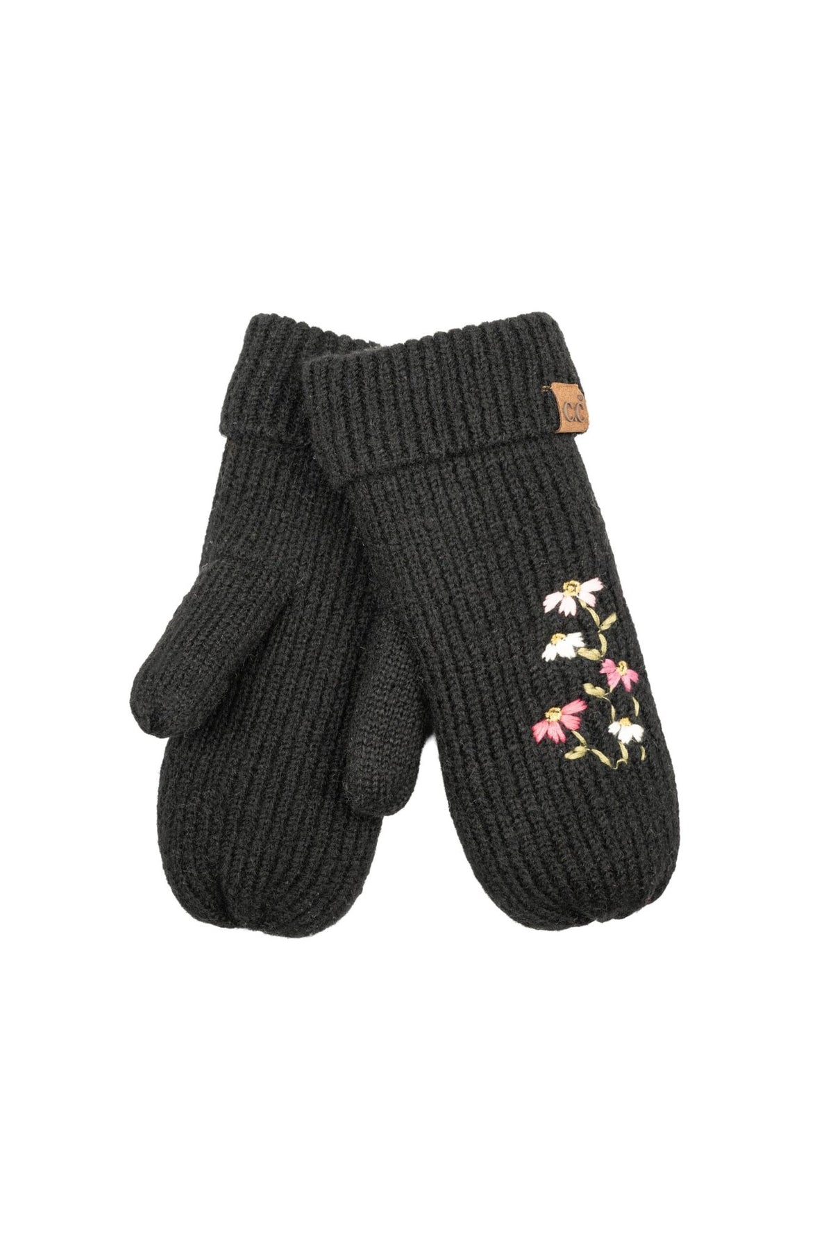 MTE0166 Iris Floral Embroidered Knit Mittens - MiMi Wholesale