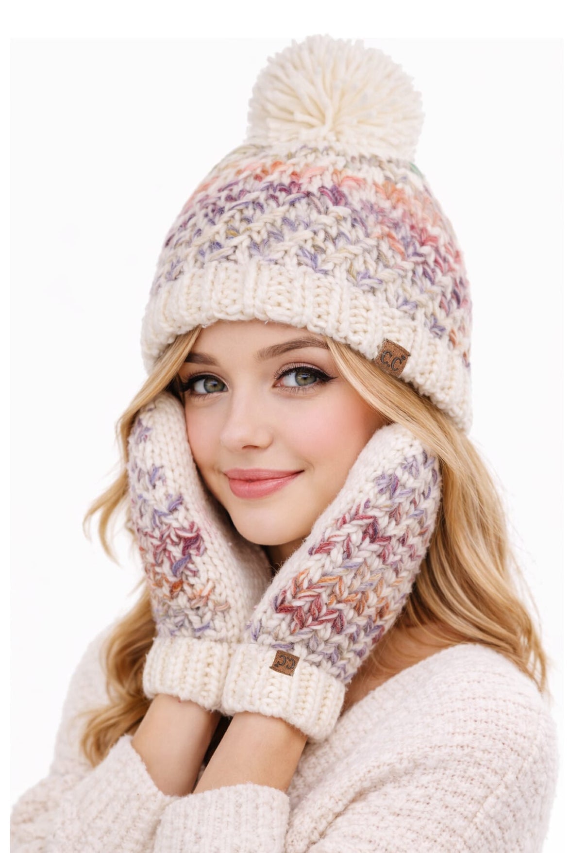 MTE0176 Aurora Ombre Seed Stitch Mittens - MiMi Wholesale