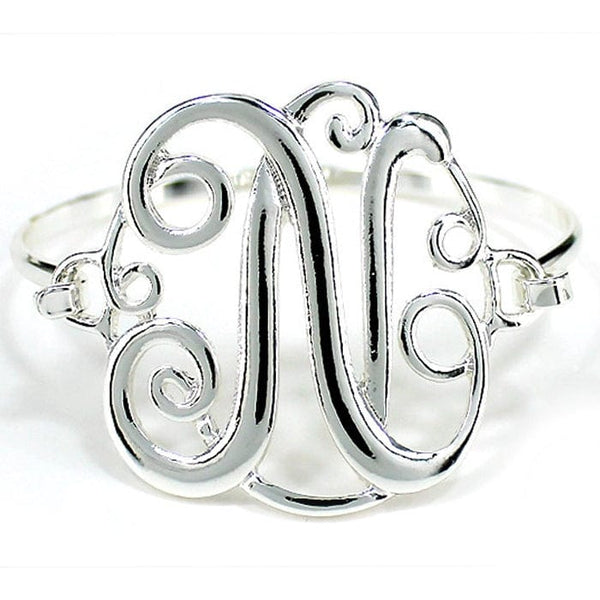 OB04836SV "N" Single Initial Wire Bracelet - MiMi Wholesale