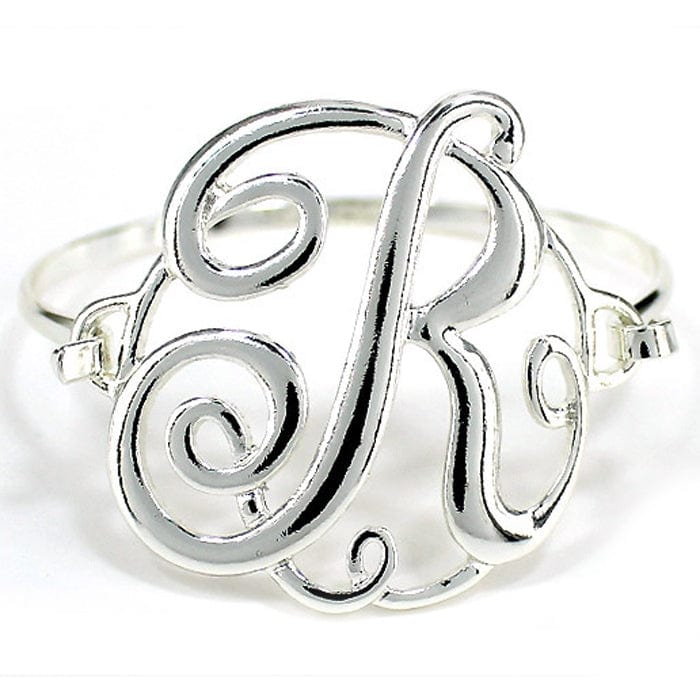 OB04838SV "R" Single Initial Wire Bracelet - MiMi Wholesale