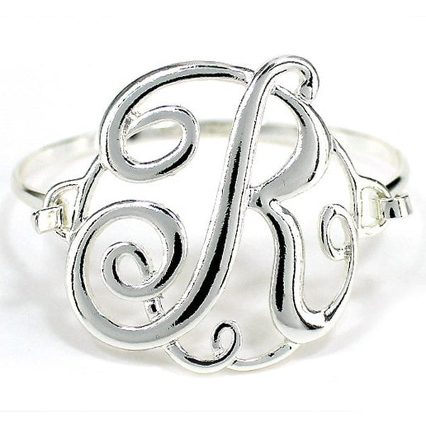 OB04838SV "R" Single Initial Wire Bracelet - MiMi Wholesale