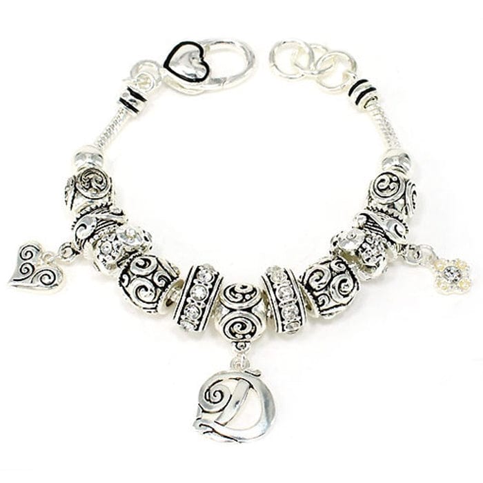 OB06326ASCRY "D" Inital Multibeads Bracelet - MiMi Wholesale