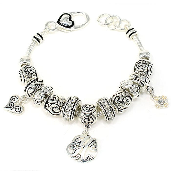 OB06329ASCRY "H" Inital Multibeads Bracelet - MiMi Wholesale