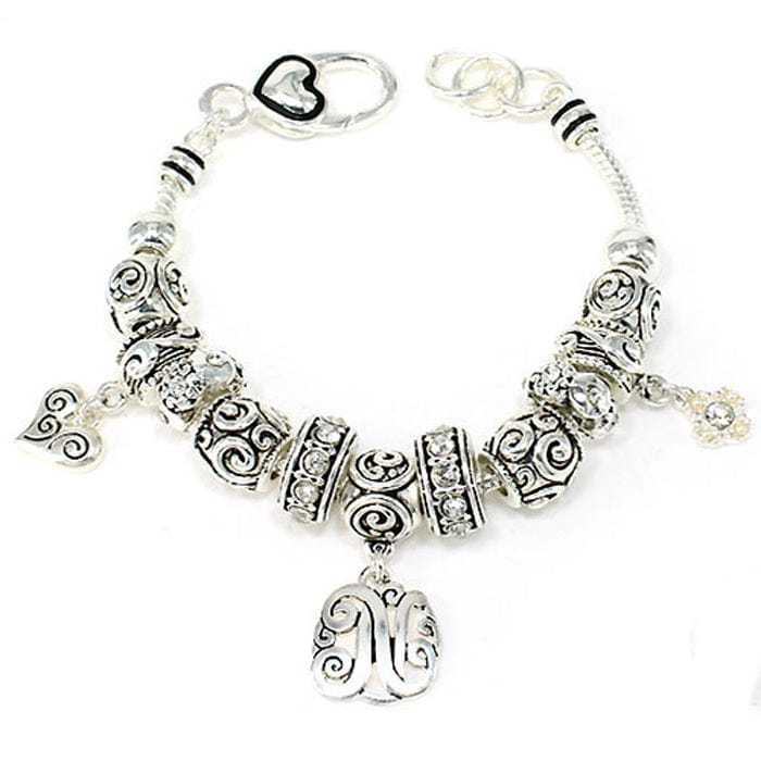 OB06334ASCRY "N" Inital Multibeads Bracelet - MiMi Wholesale