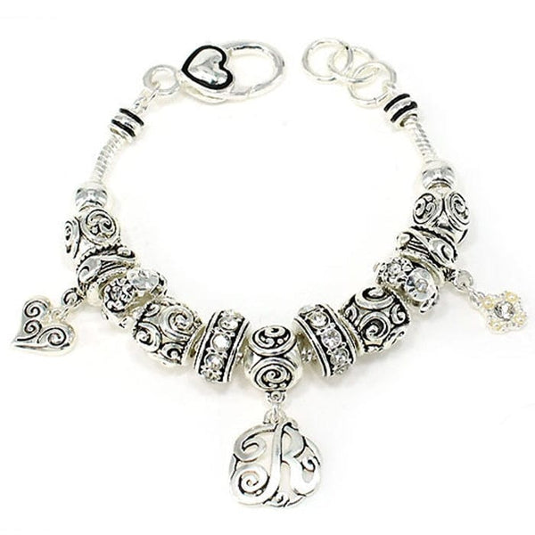 OB06336ASCRY "R" Inital Multibeads Bracelet - MiMi Wholesale