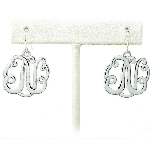 OE1547SV "N" Single Initial Earrings - MiMi Wholesale