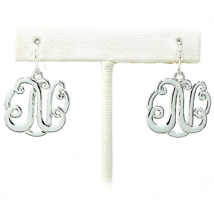 OE1547SV "N" Single Initial Earrings - MiMi Wholesale