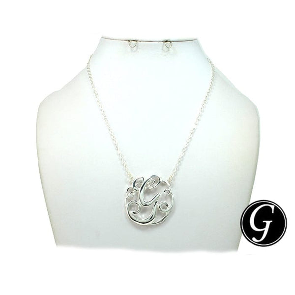 ON1004SV Initial "G" Silver Pendent Necklace - MiMi Wholesale