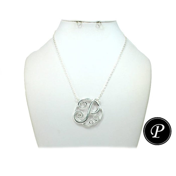 ON1011SV Initial "P" Silver Pendent Necklace - MiMi Wholesale