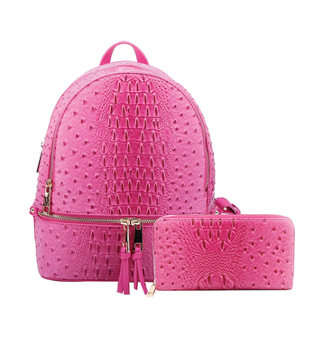 OS1062 Ostrich Crocodile Backpack and Wallet Set - MiMi Wholesale