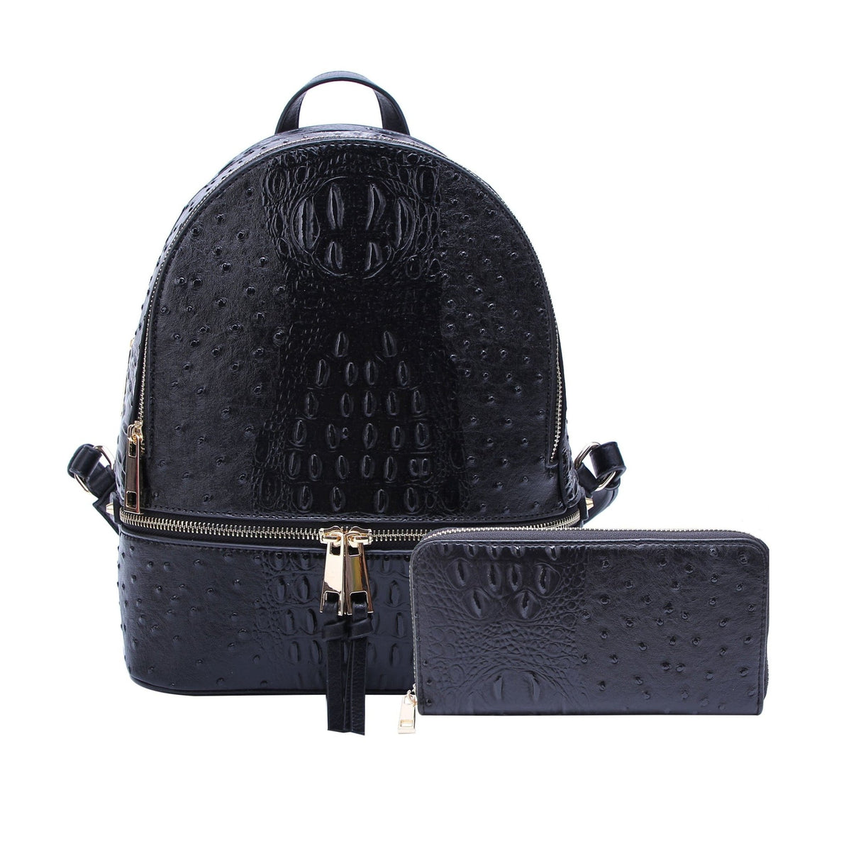 OS1062 Ostrich Crocodile Backpack and Wallet Set - MiMi Wholesale