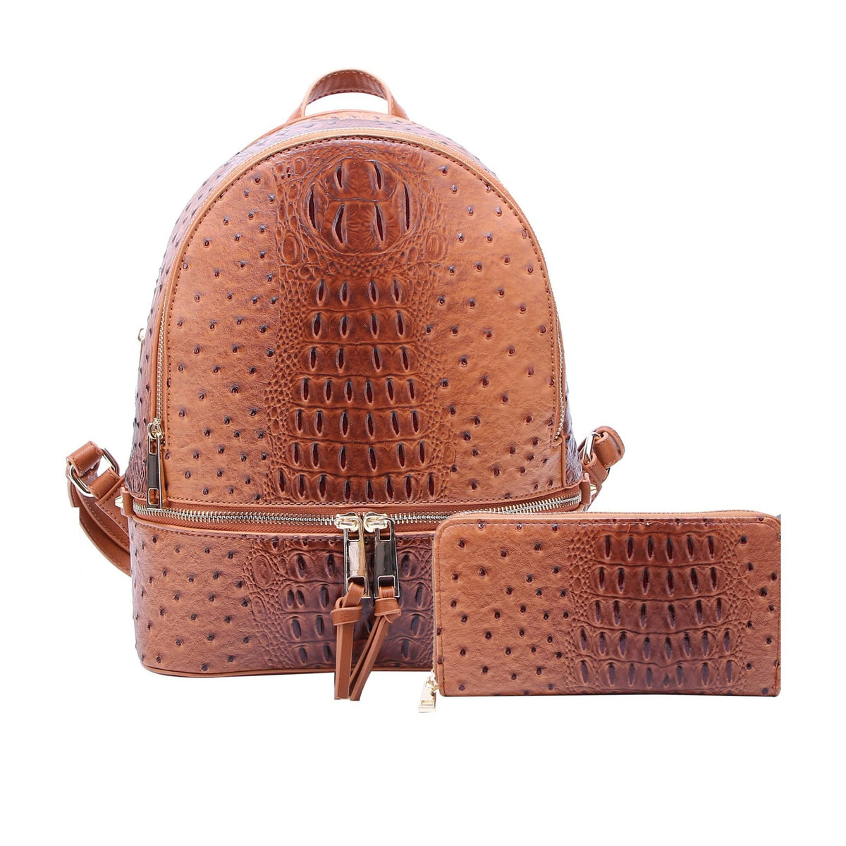 OS1062 Ostrich Crocodile Backpack and Wallet Set - MiMi Wholesale