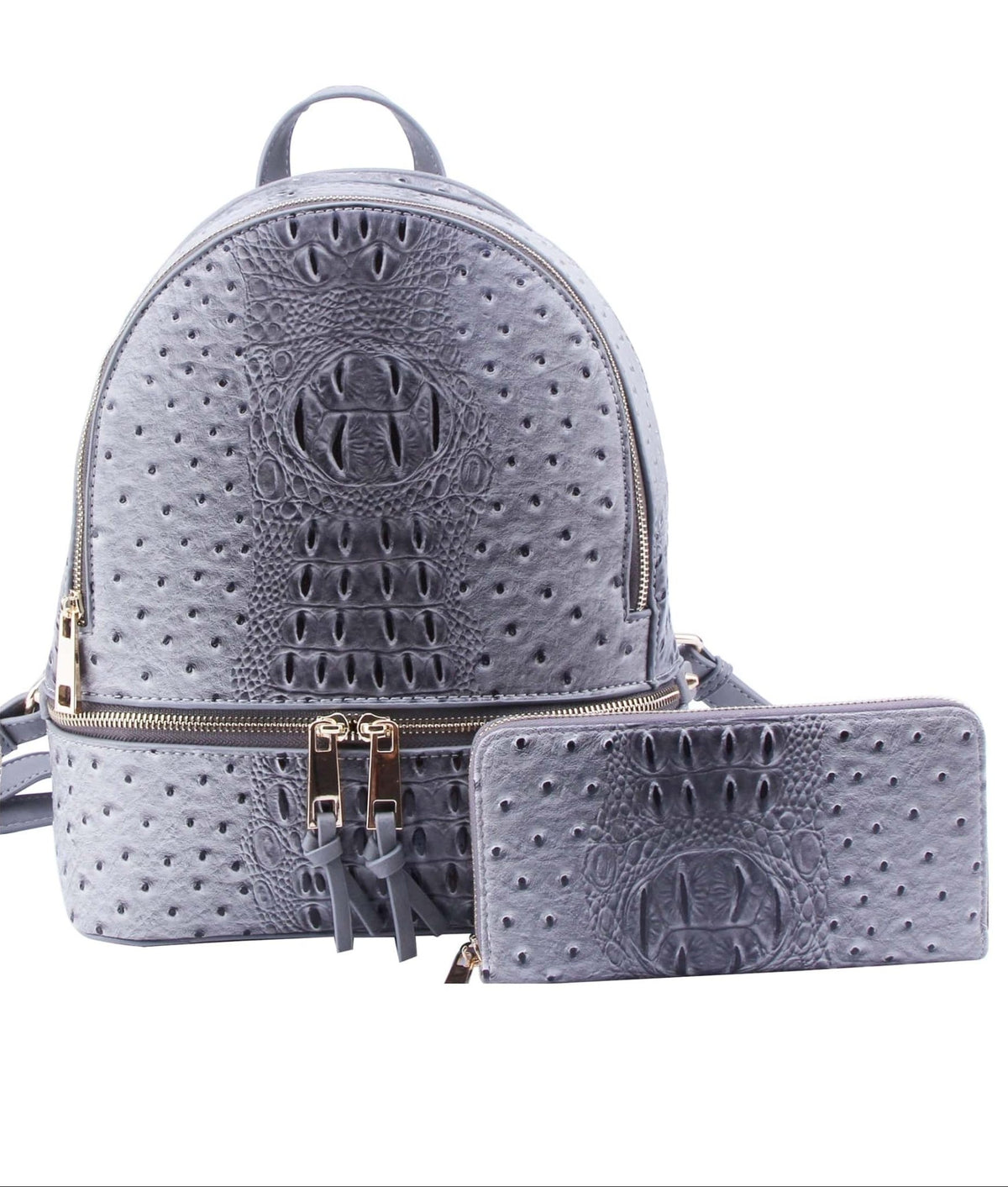 OS1062 Ostrich Crocodile Backpack and Wallet Set - MiMi Wholesale
