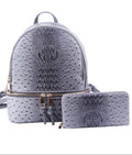 OS1062 Ostrich Crocodile Backpack and Wallet Set - MiMi Wholesale