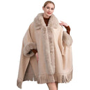 P6116 Clara Faux Fur Trim Poncho With Fringe - MiMi Wholesale