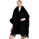 P6116 Clara Faux Fur Trim Poncho With Fringe - MiMi Wholesale