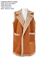 P6161 Kristina Faux Fur Trim Vest With Pockets - MiMi Wholesale