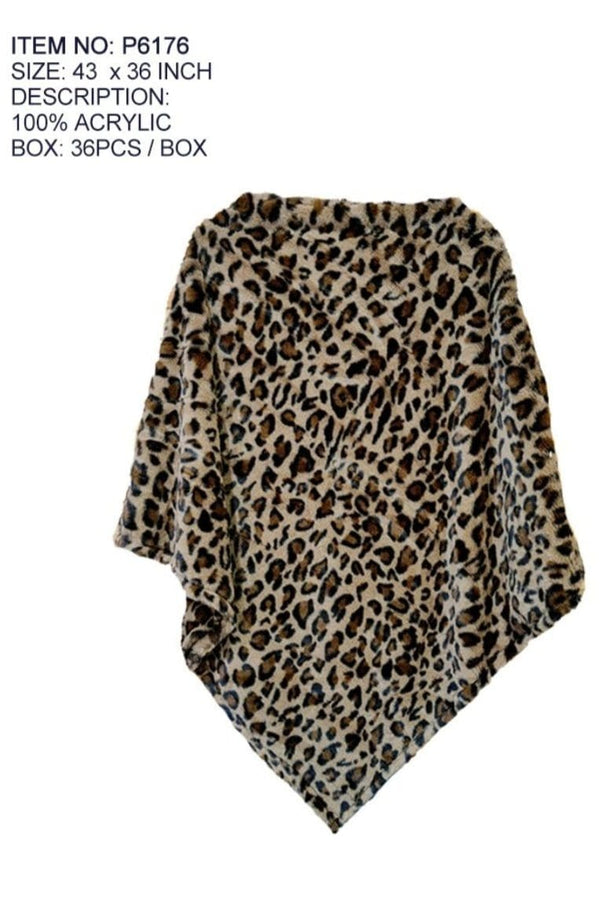 P6176 Faux Fur Leopard Poncho - MiMi Wholesale