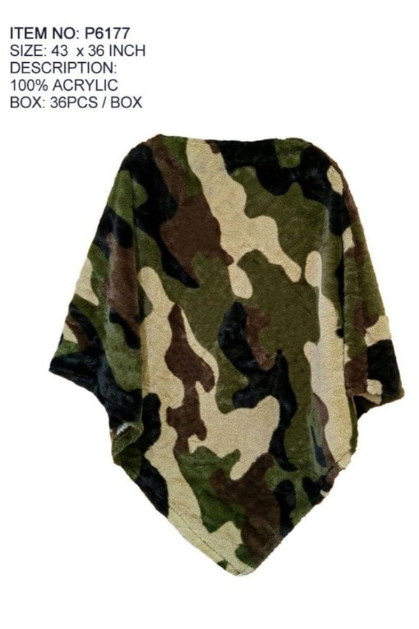 P6177 Faux Fur Camo Poncho - MiMi Wholesale