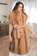P6198 Fur Long Vest With Waist Tie - MiMi Wholesale