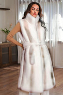 P6198 Fur Long Vest With Waist Tie - MiMi Wholesale