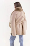 P6199 Vegan Suede Belted Fur Cape - MiMi Wholesale