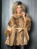 P6199 Vegan Suede Belted Fur Cape - MiMi Wholesale