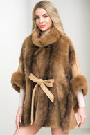 P6199 Vegan Suede Belted Fur Cape - MiMi Wholesale